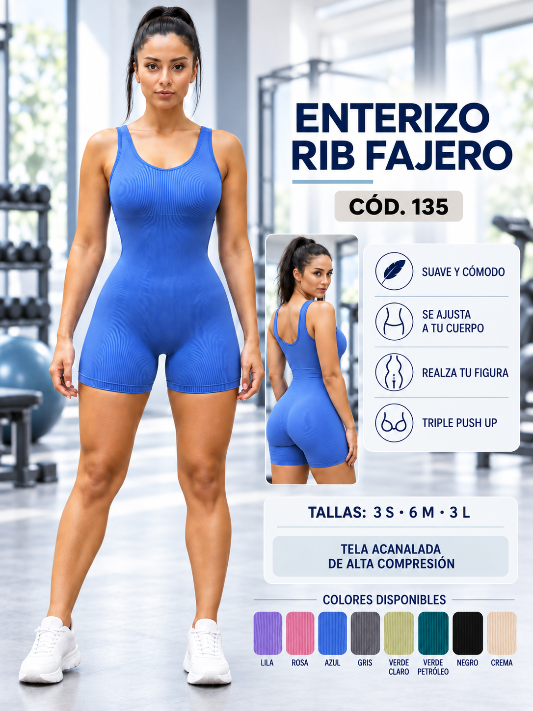 Enterizo Rib Fajero Triple Push Up – Cód. 135