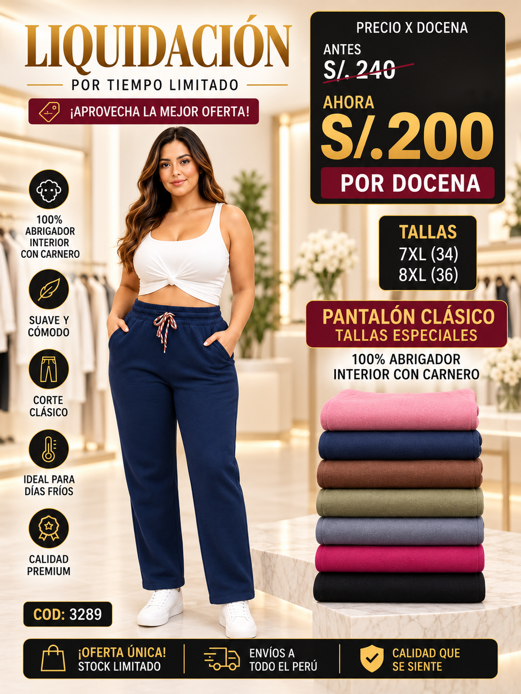 Pantalón Clásico Abrigador con Cordero – Tallas Especiales – Código 3289