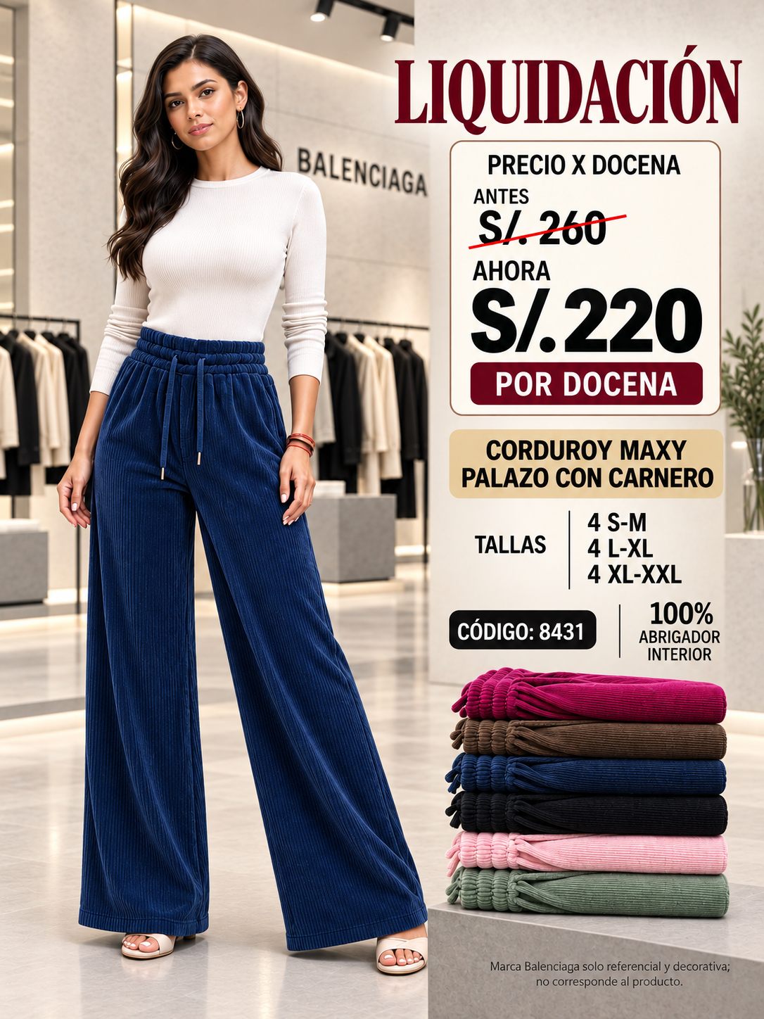 Pantalón Corduroy Maxy Palazo con Interior Carnero – Código 8431