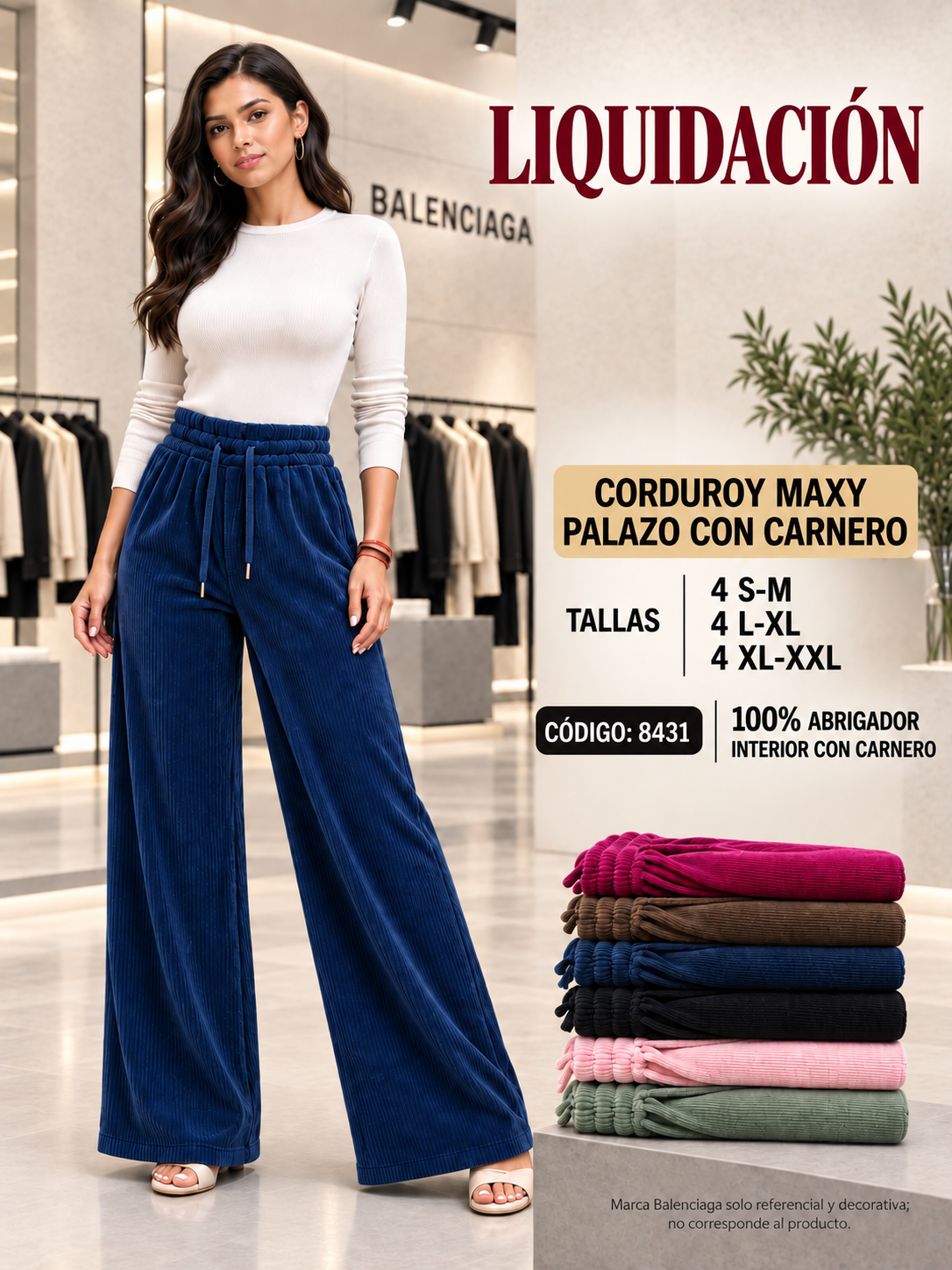 Pantalón Corduroy Maxy Palazo con Interior Carnero – Código 8431