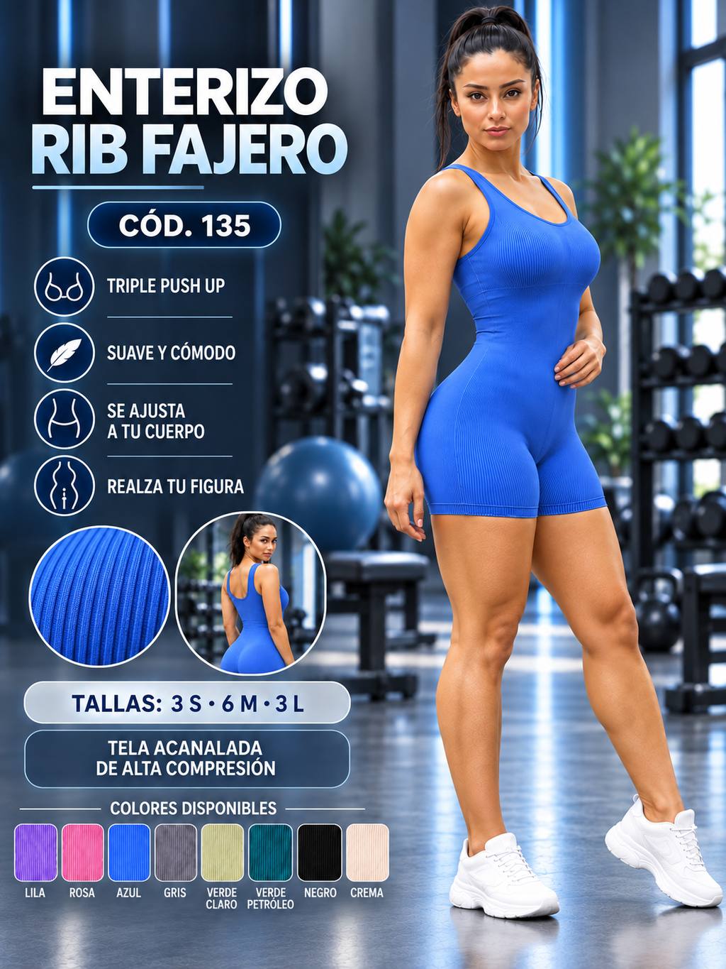 Enterizo Rib Fajero Triple Push Up – Cód. 135