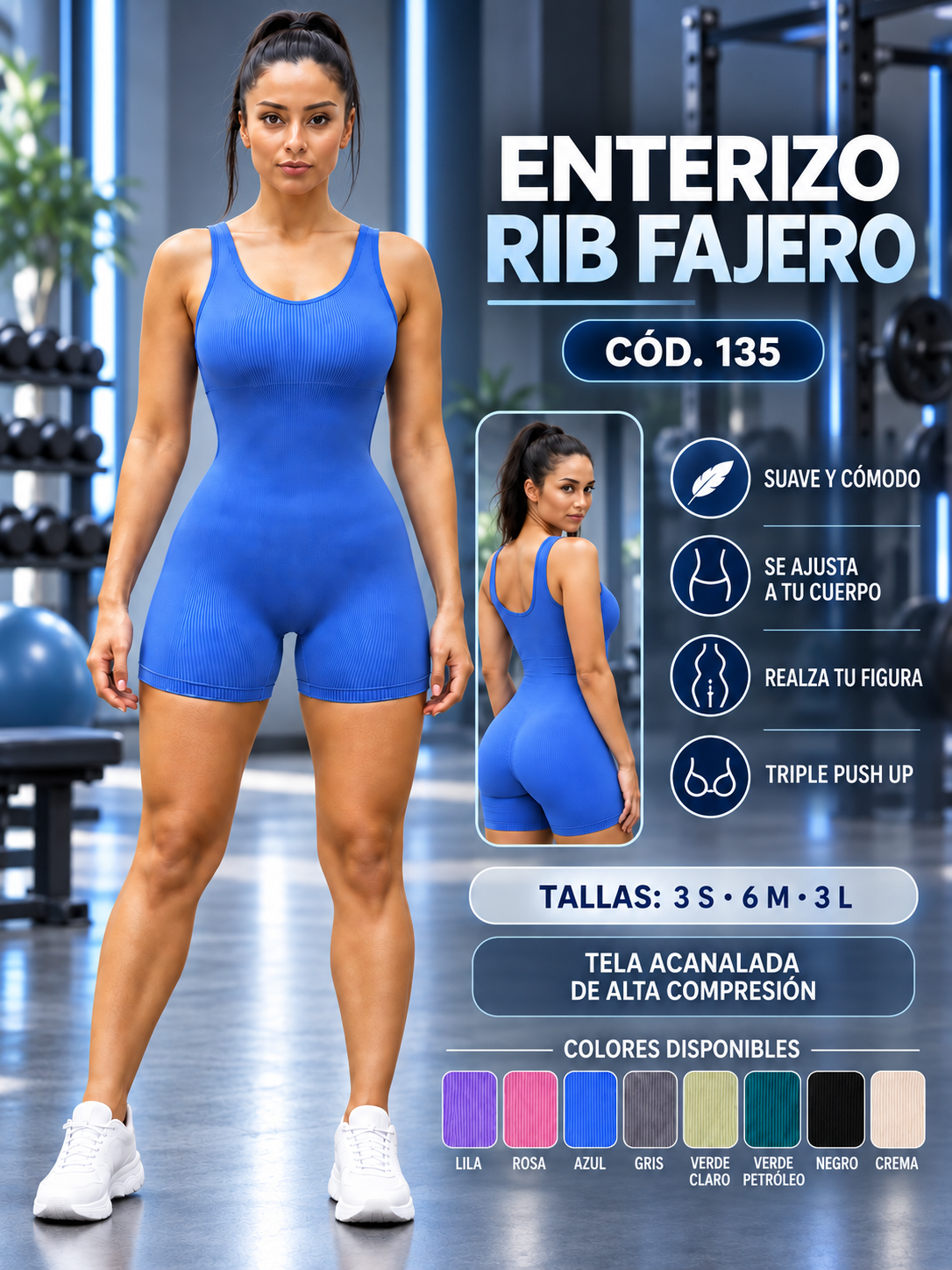 Enterizo Rib Fajero Triple Push Up – Cód. 135