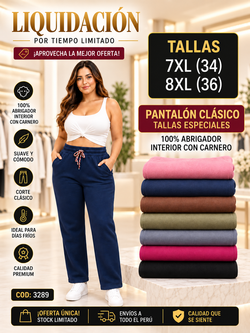 Pantalón Clásico Abrigador con Cordero – Tallas Especiales – Código 3289