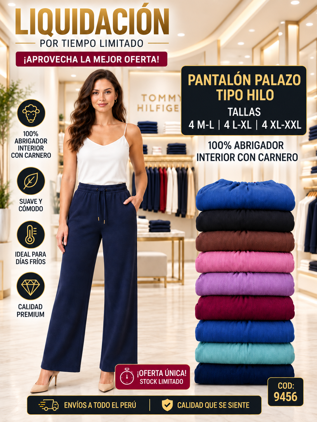 Pantalón Palazo Tipo Hilo con Interior de Carnero – Código 9456