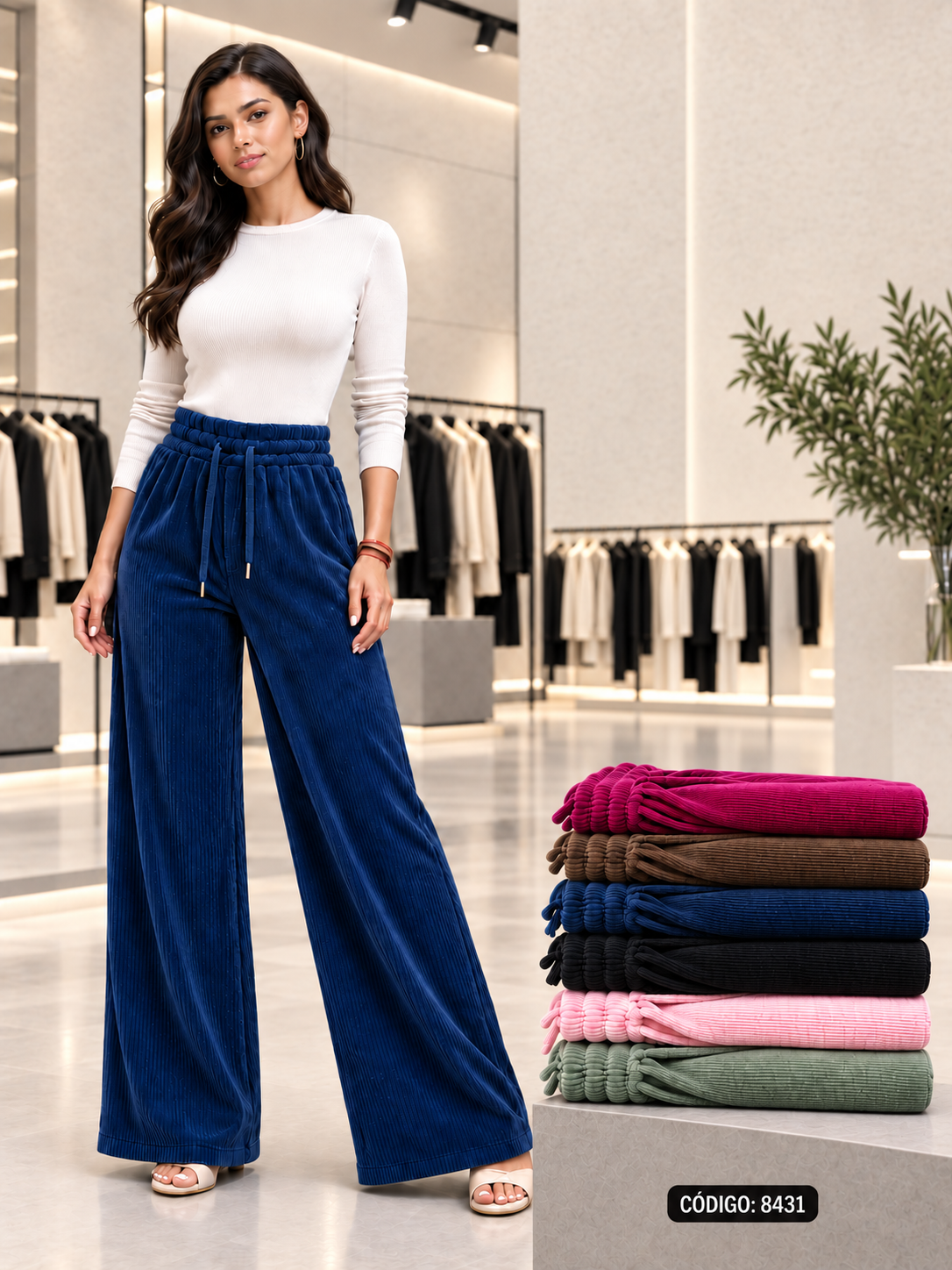 Pantalón Corduroy Maxy Palazo con Interior Carnero – Código 8431