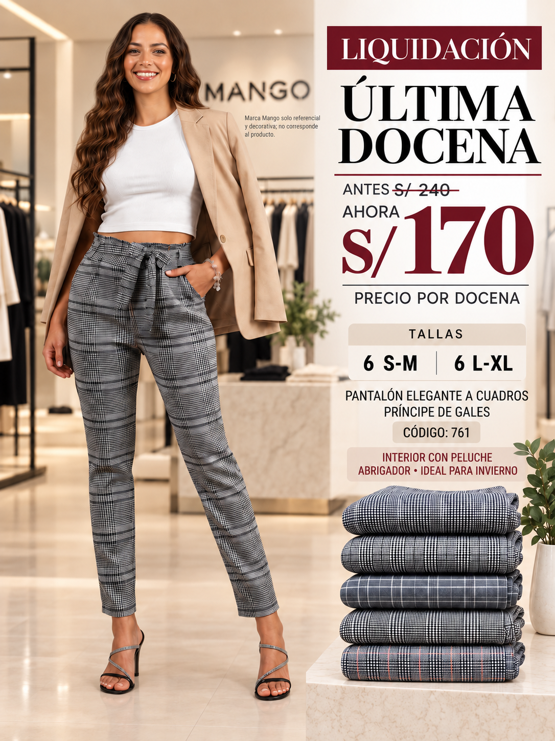 Pantalón Príncipe de Gales con Interior de Peluche – Código 761