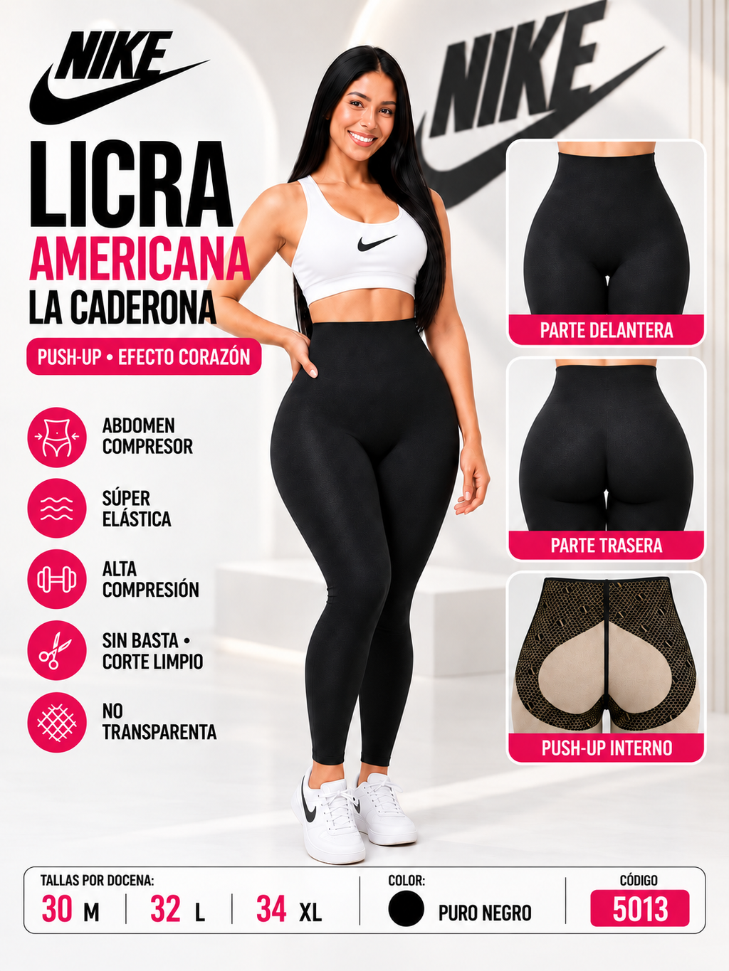 Licra Americana La Caderona Push‑Up Efecto Corazón – Código 5013