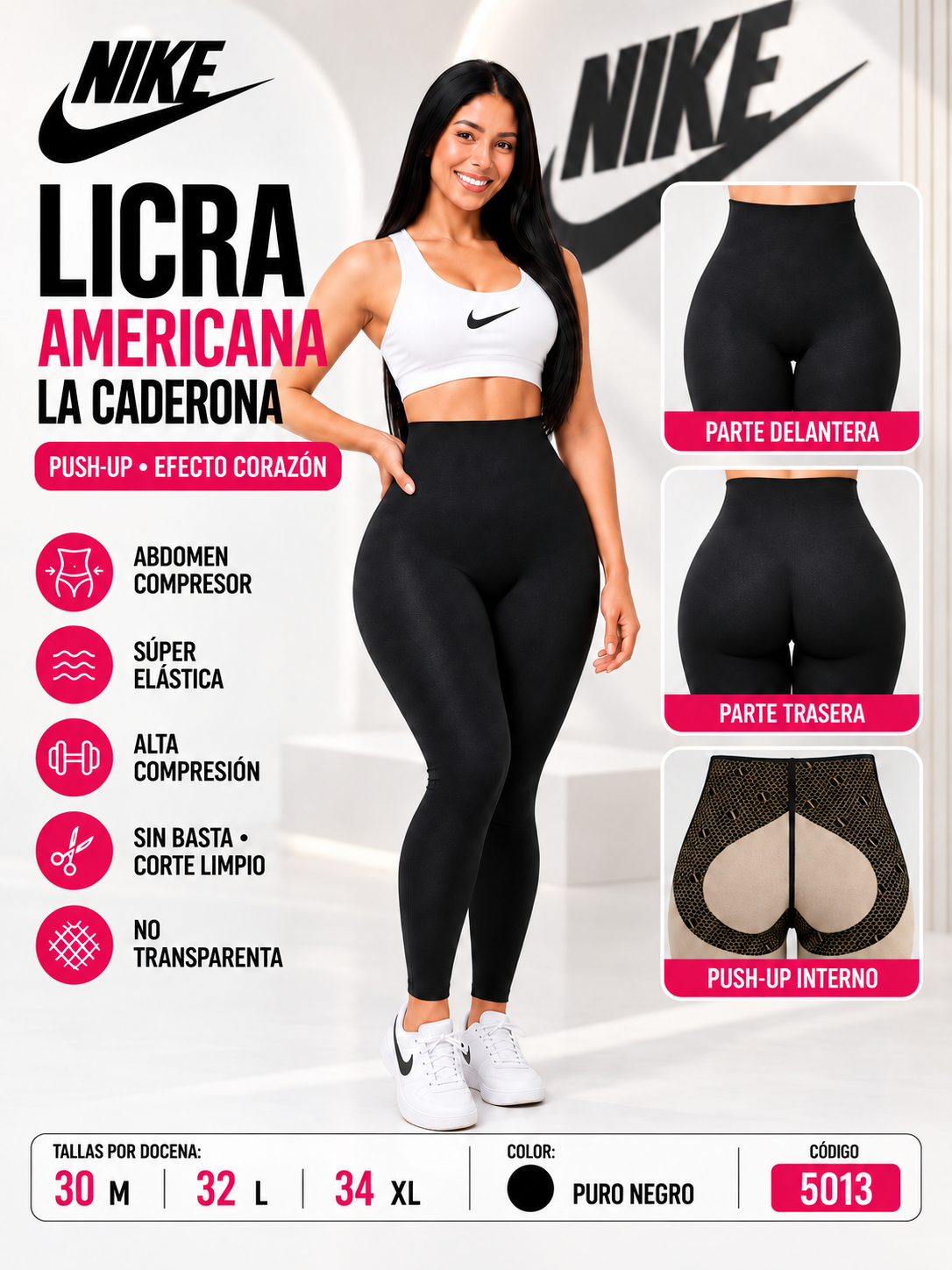 Licra Americana La Caderona Push‑Up Efecto Corazón – Código 5013