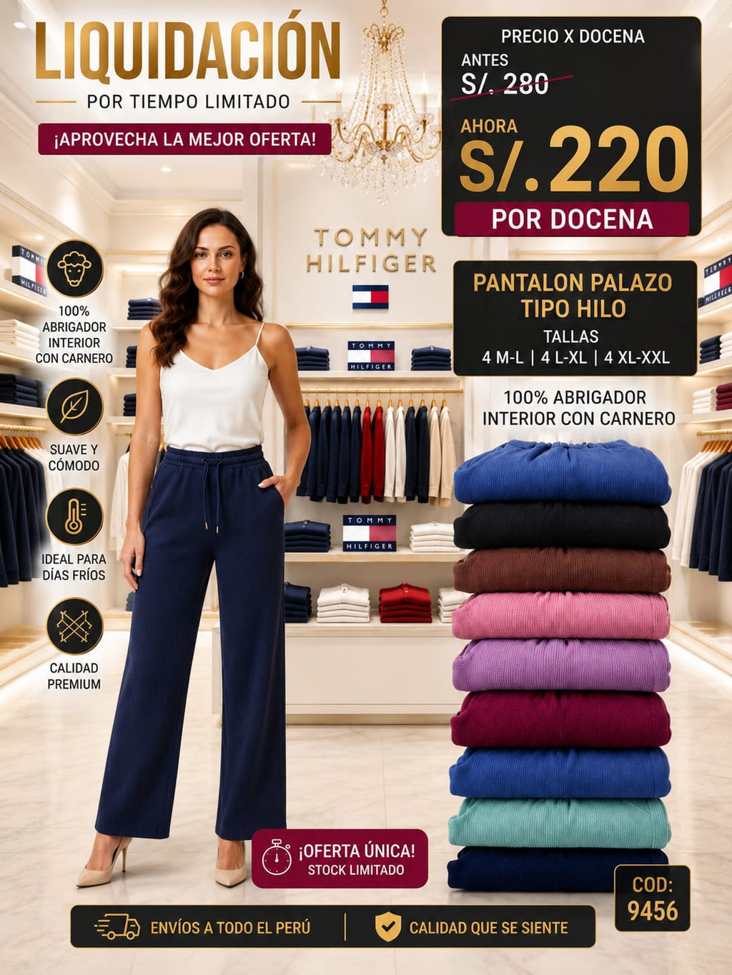 Pantalón Palazo Tipo Hilo con Interior de Carnero – Código 9456