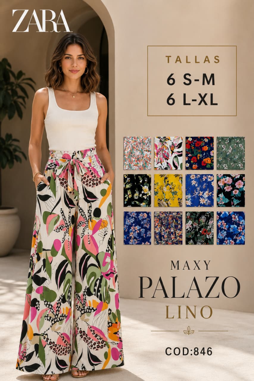 Maxi Palazo Tipo Lino Estampado Importado – Código 846