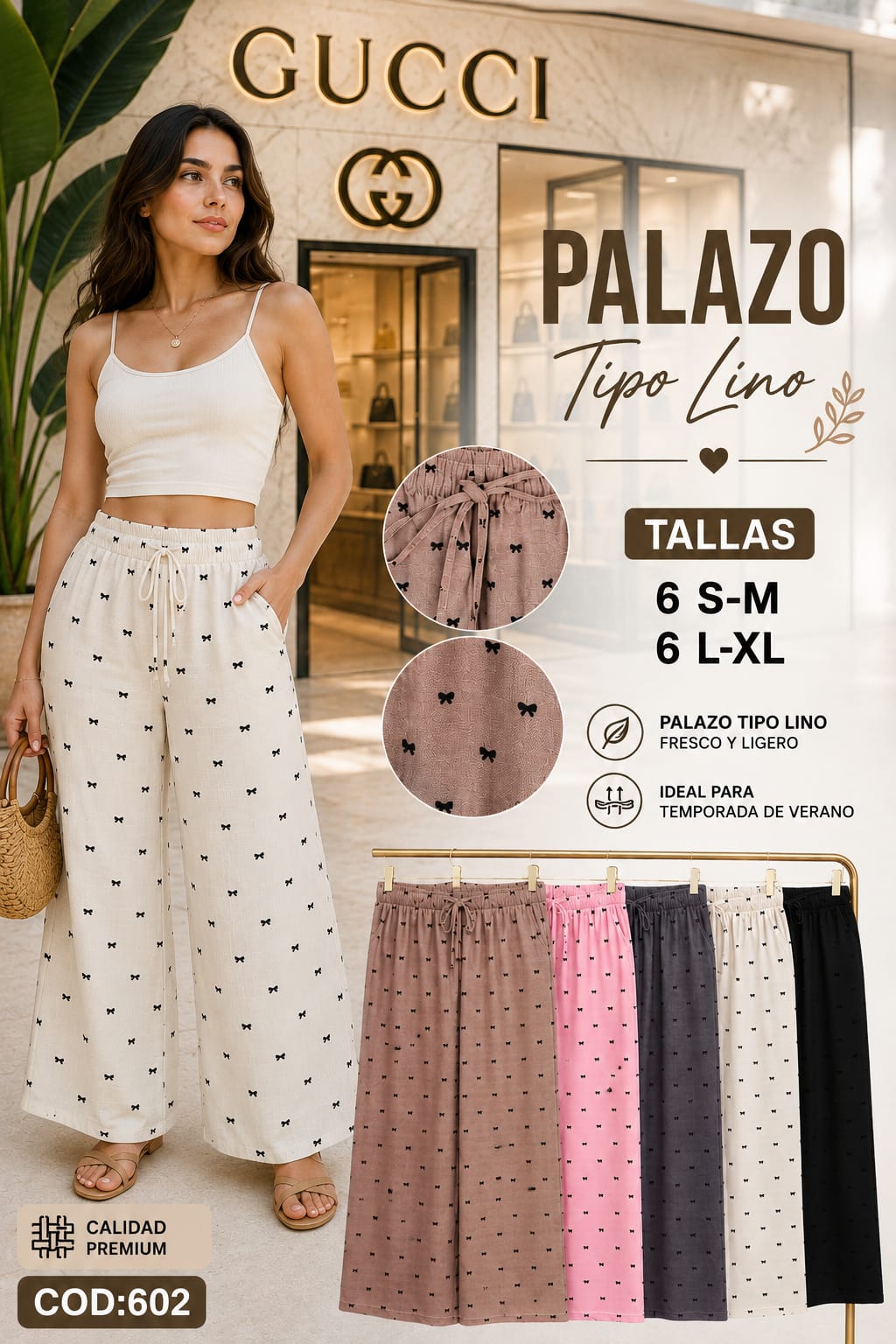 Palazo Tipo Lino Estampado de Lazos – Código 602