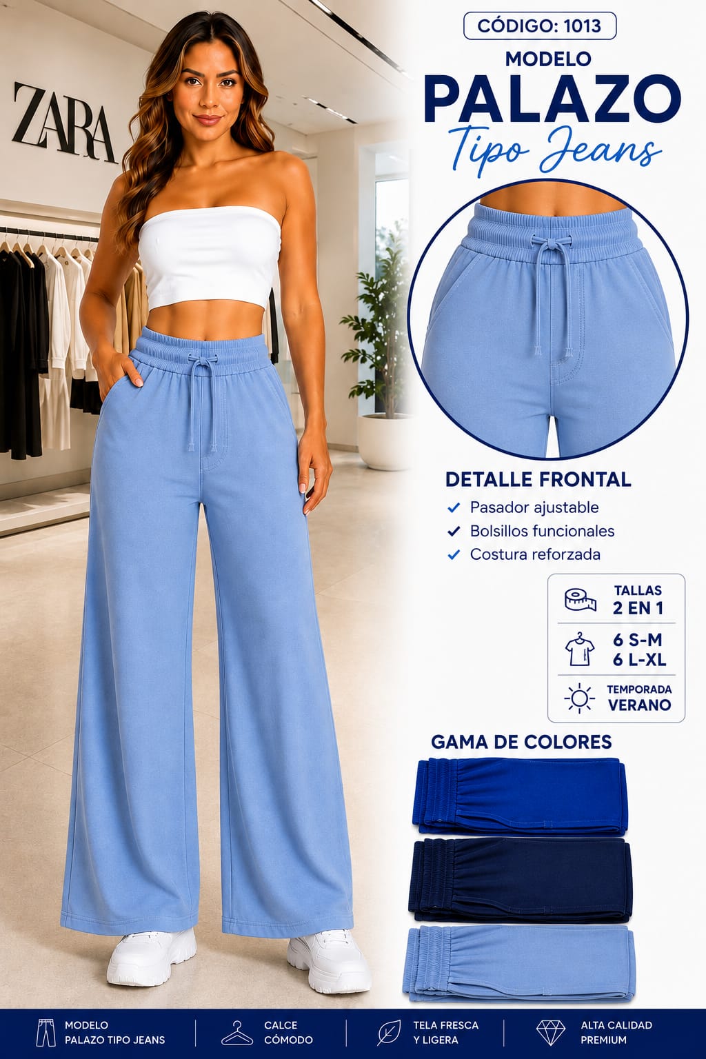 Palazo Tipo Jeans con Costura Frontal – Código 1013