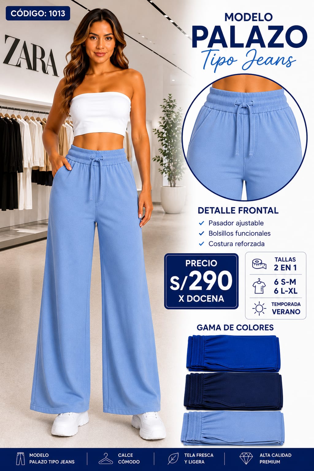 Palazo Tipo Jeans con Costura Frontal – Código 1013