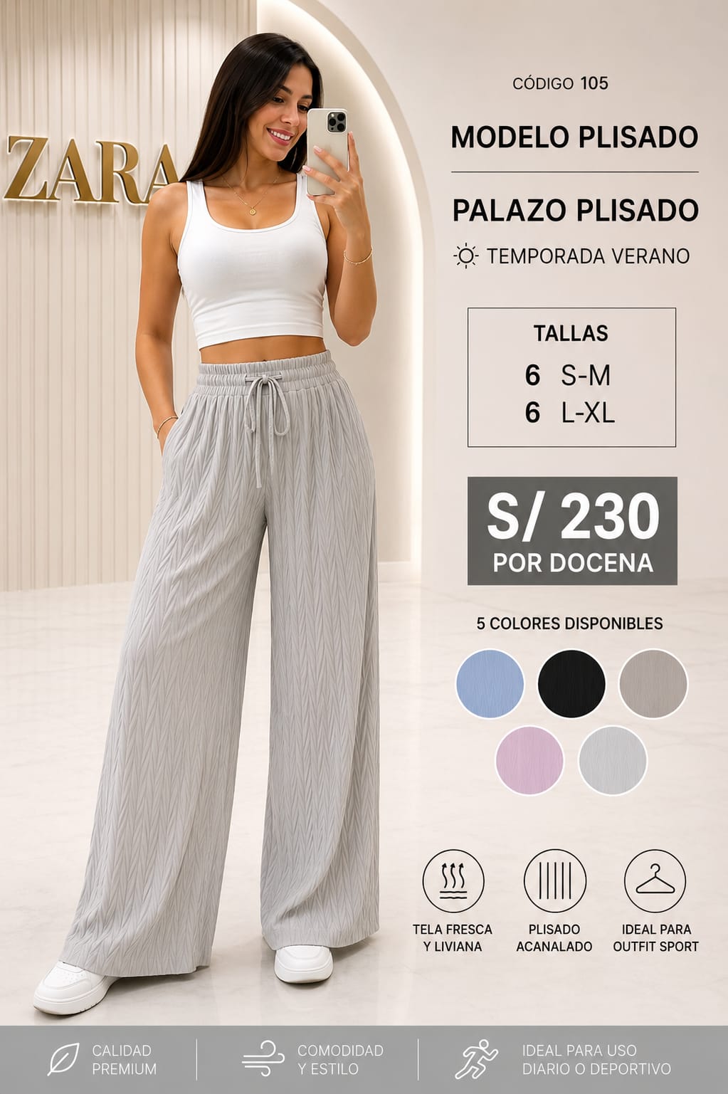 Palazo Plisado Acanalado sin Basta – Código 105