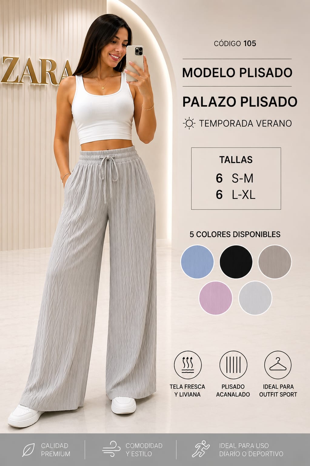 Palazo Plisado Acanalado sin Basta – Código 105