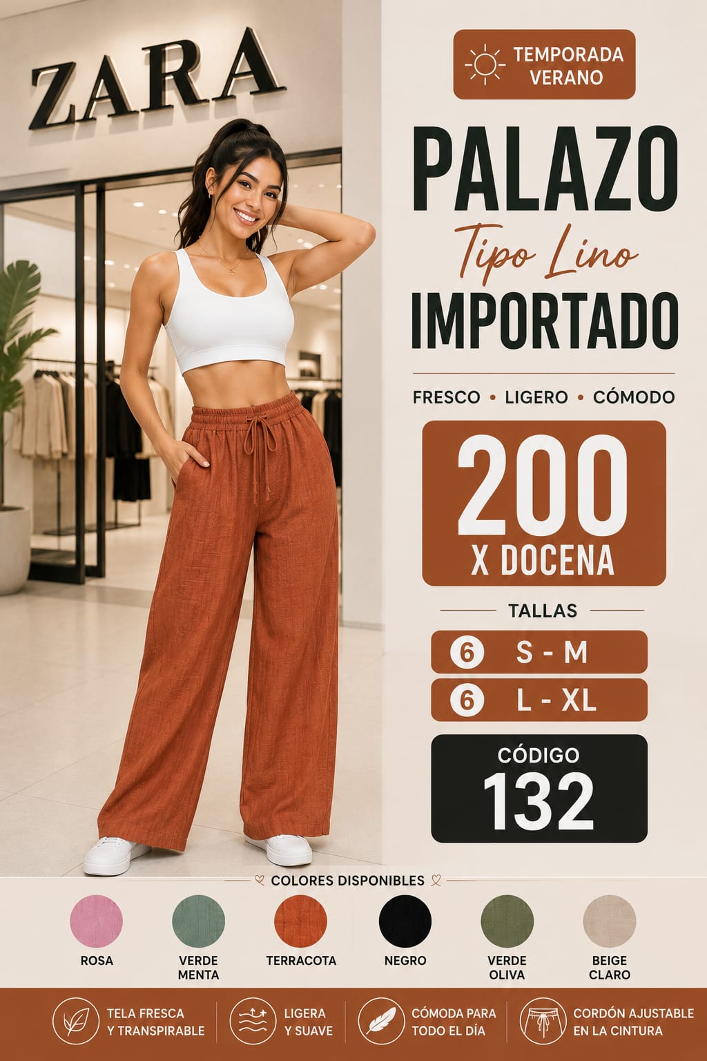 Palazo Tipo Lino Importado – Código 132