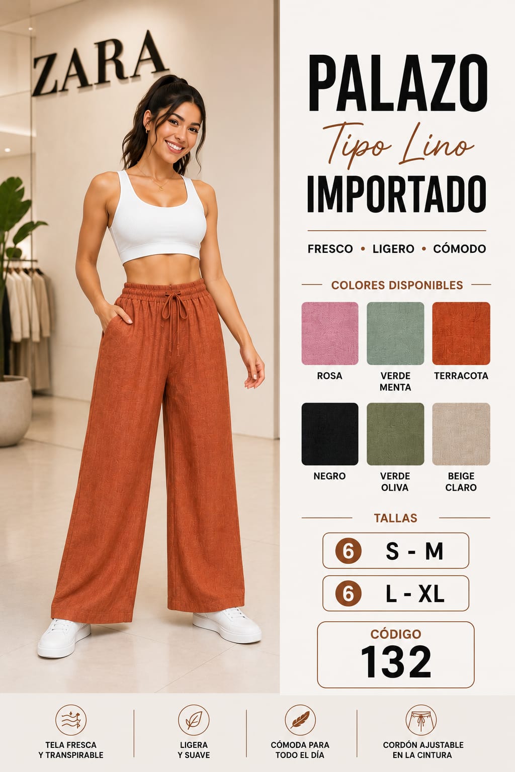 Palazo Tipo Lino Importado – Código 132