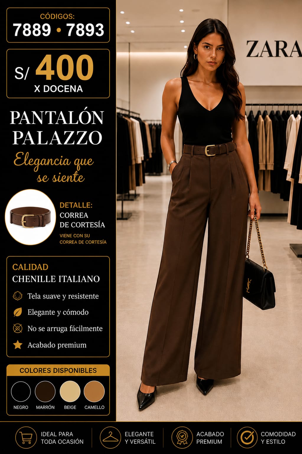 Pantalón Palazzo Chenille Italiano con Correa – Códigos 7889