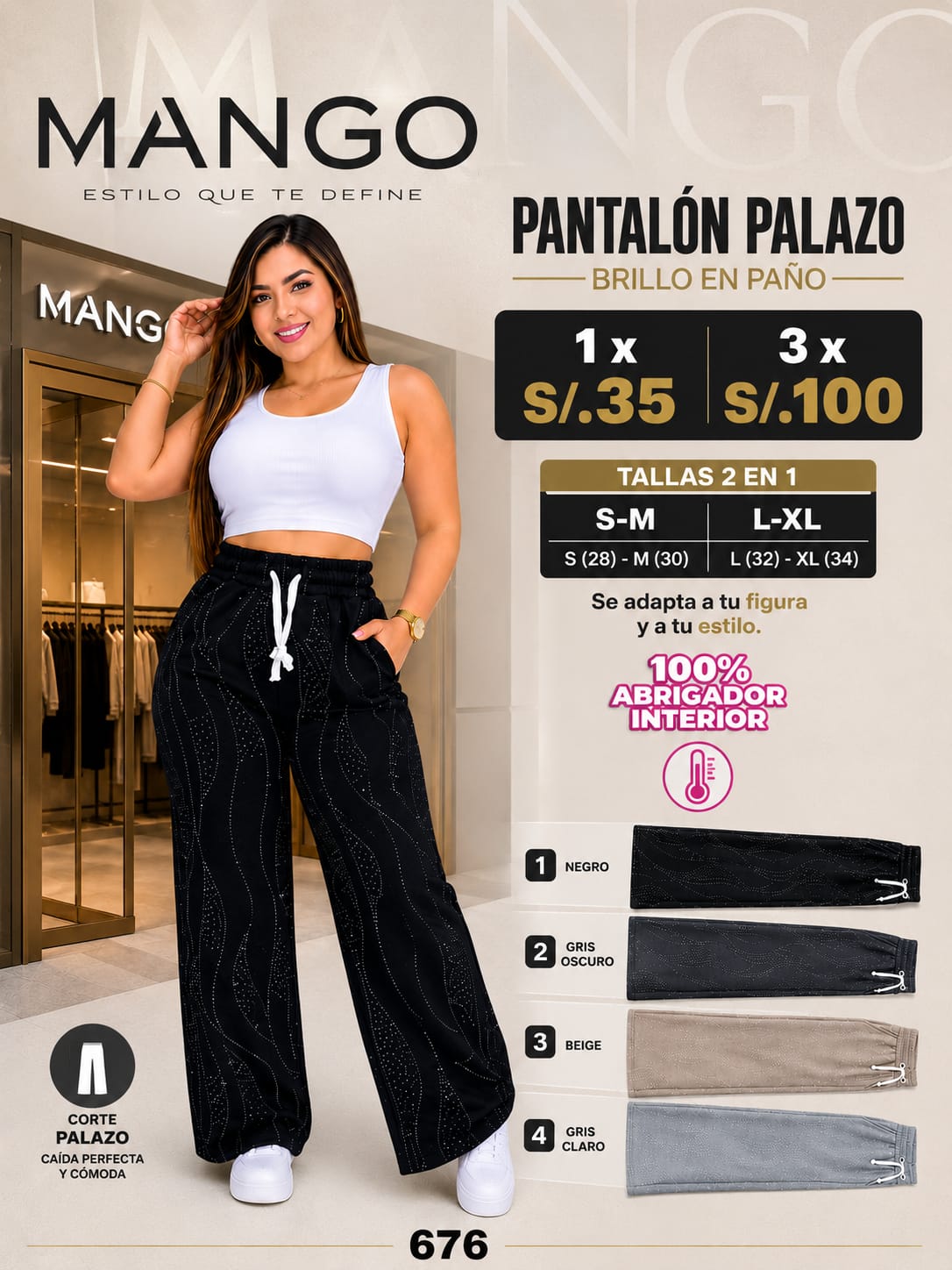 Palazo Brillo en Paño Afelpado Interior – Código 676